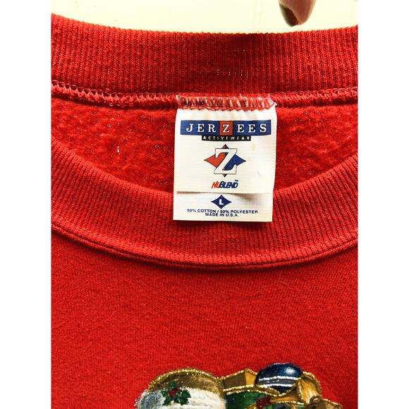 Vintage Jerzees Santa Tree Red Ugly Christmas Crewneck Sweatshirt L Grandmacore - Picture 3 of 6